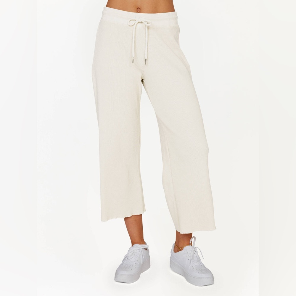 MATE the Label Organic Thermal Wide Leg Pants • Size S • Bone NWOT $138 Lounge
